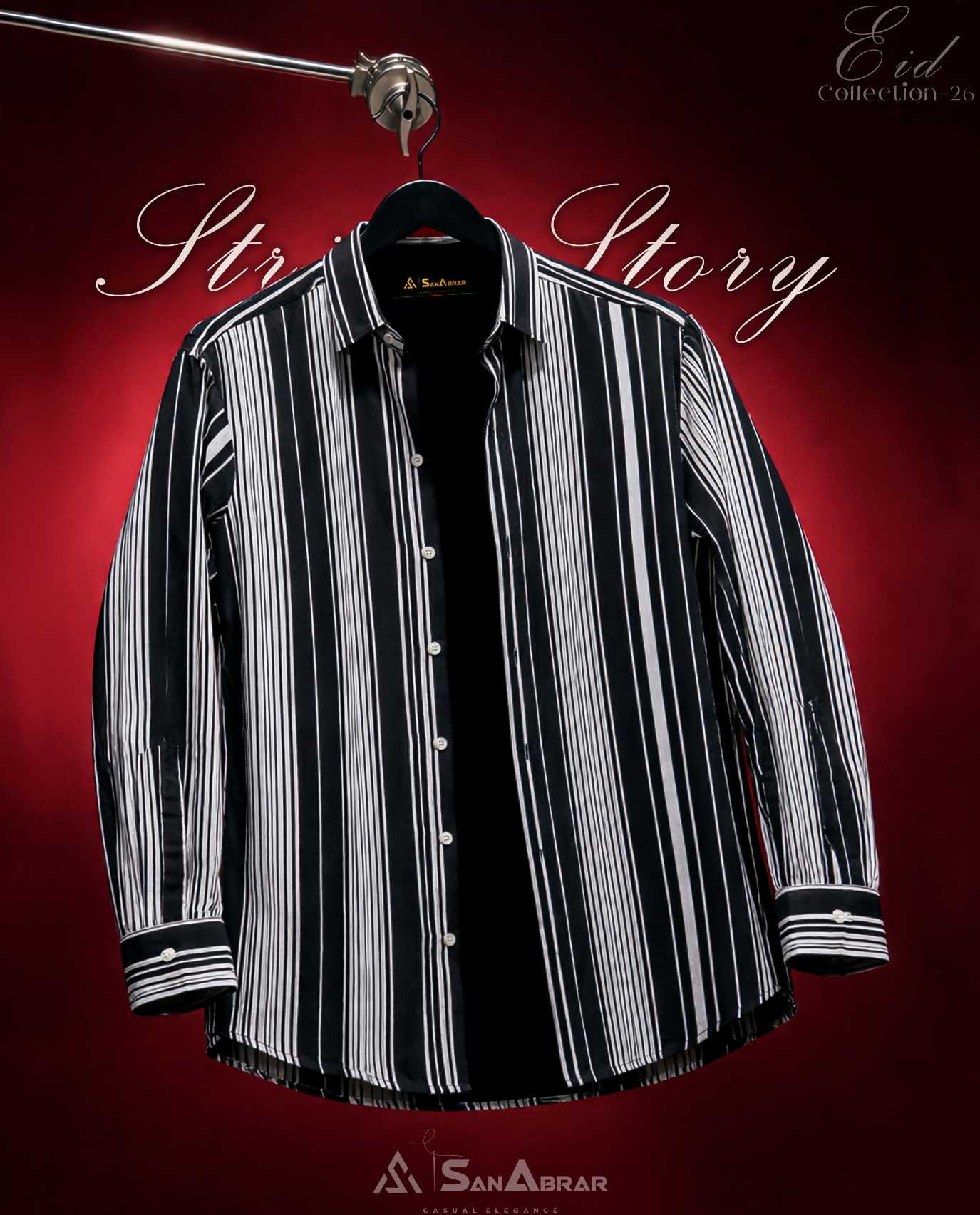 EID Collection Premium Full Sleeve Shirt (Black n White Stripe)