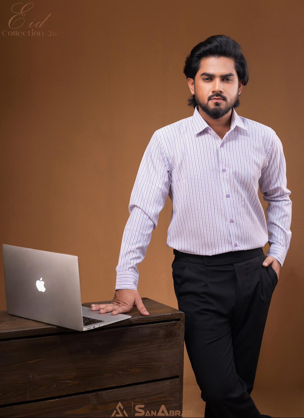 EID Collection Premium Full Sleeve Shirt Light Purple Stripe