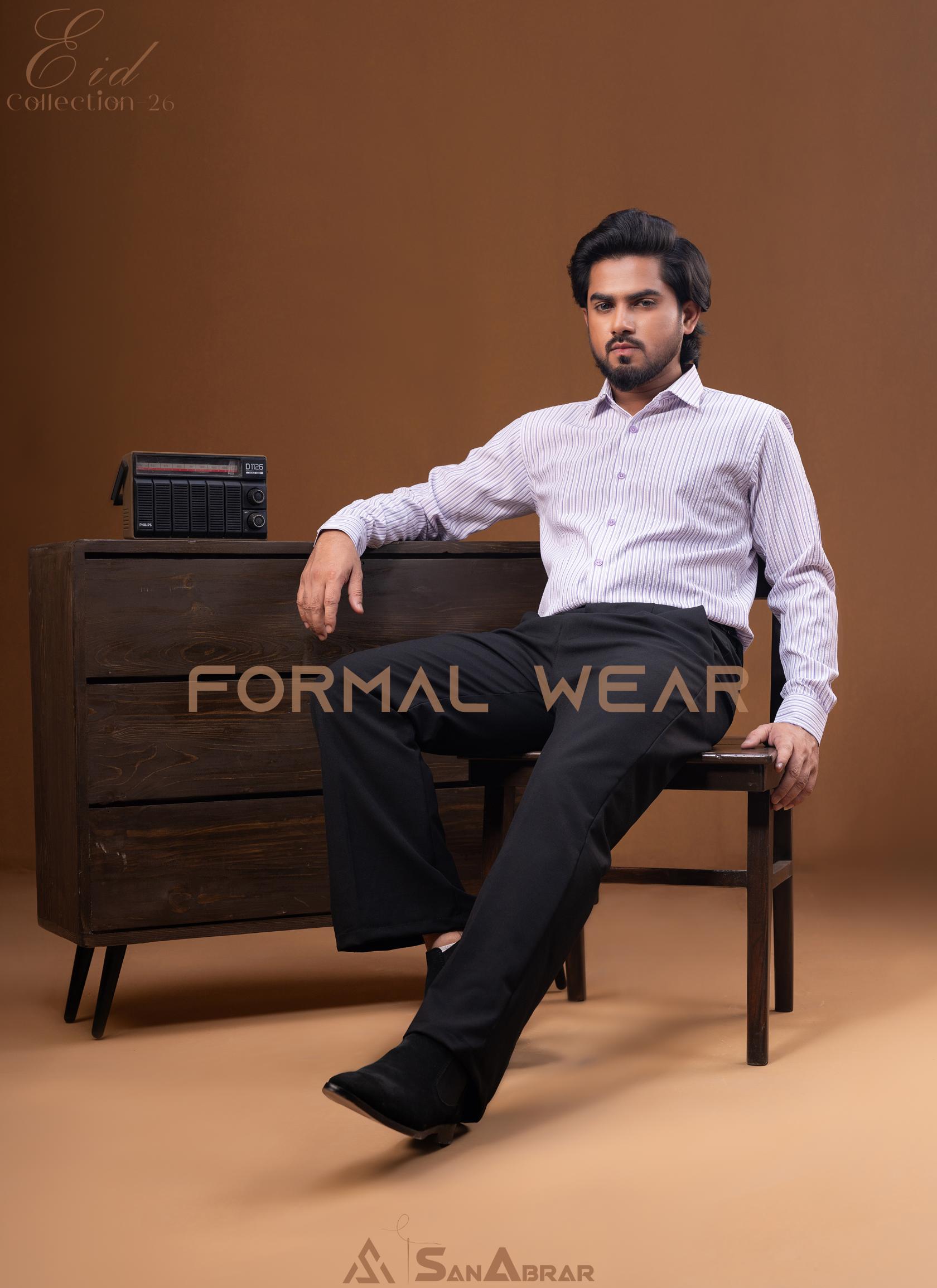 EID Collection Premium Full Sleeve Shirt Light Purple Stripe